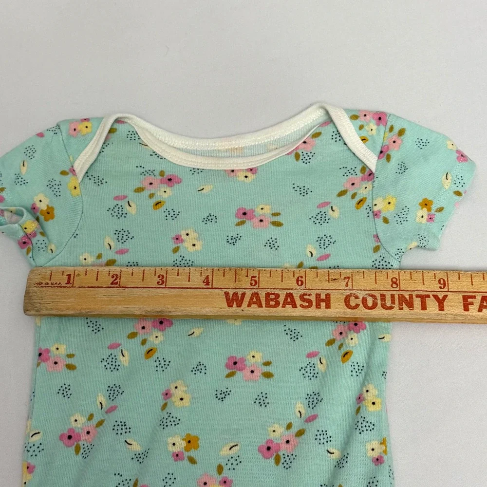 Gerber Baby Girls 3-6M Onesies 2 Pack Mint Floral Pink Polka Dot Cotton Snaps‎